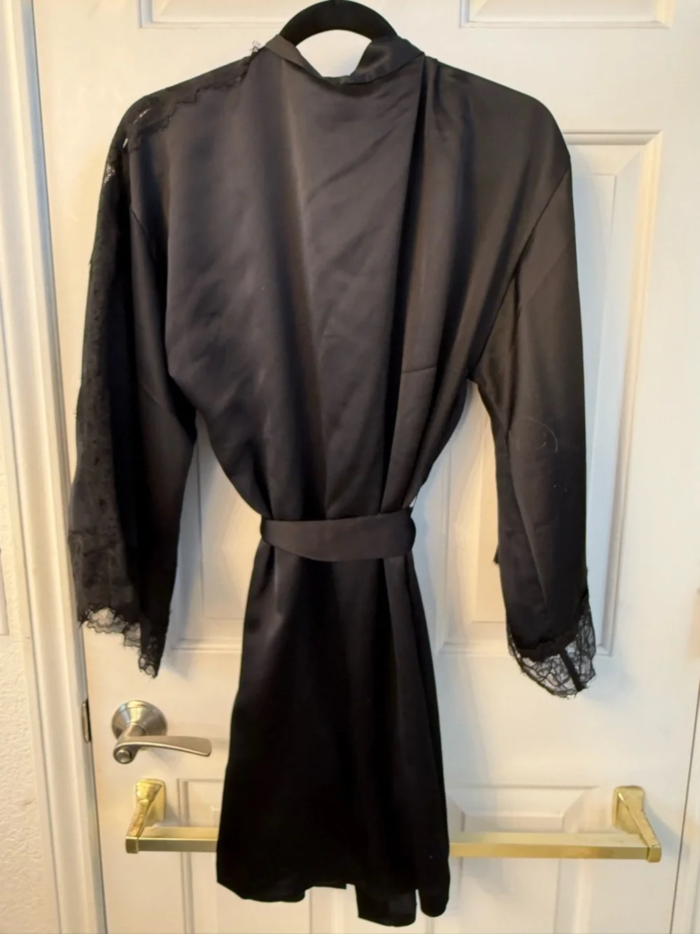 Victoria Secret Black Lace-Trim Satin Robe - Women's Intimates & Sleepwear